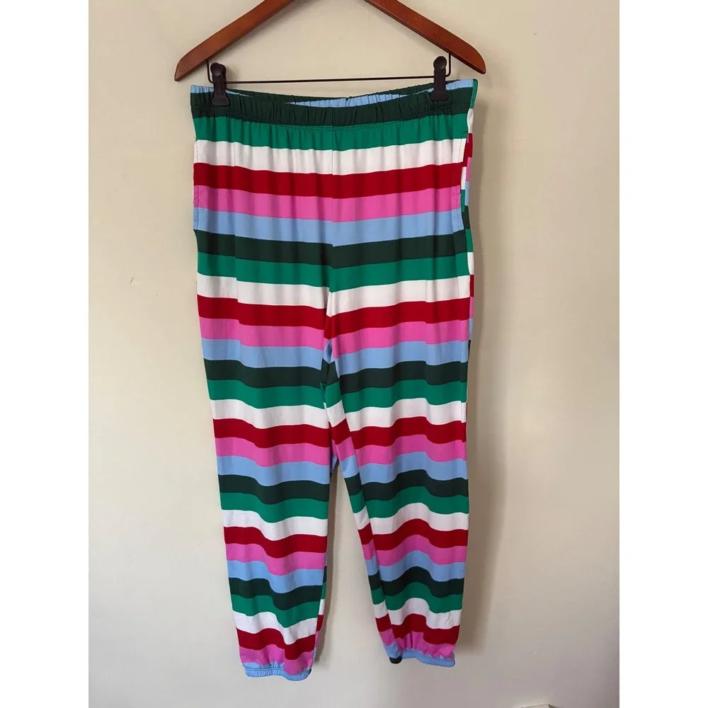 Joyspun Women Multi Color Striped Pajama Set Long Sleeve Top Joggers Medium